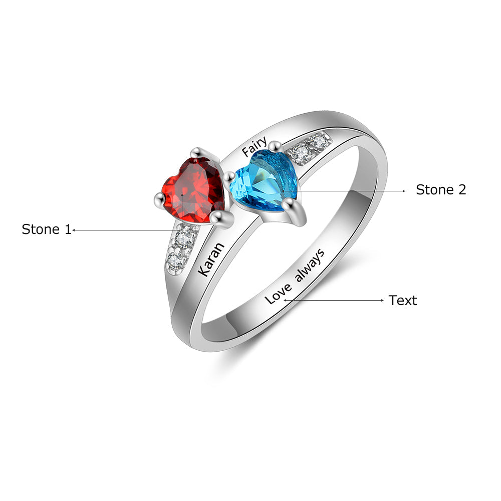 Heart Birthstone Ring with Personalized Names