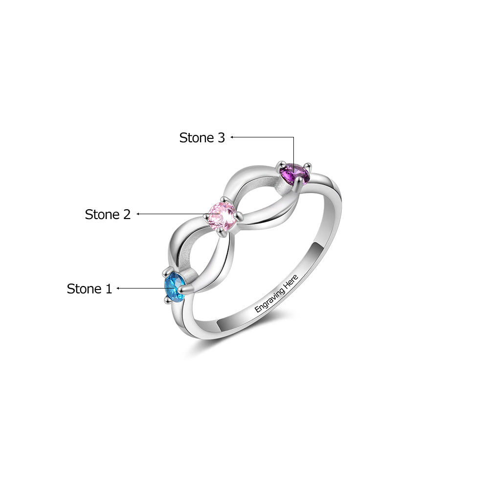 925 Sterling Silver Infinity Ring with Birthstones