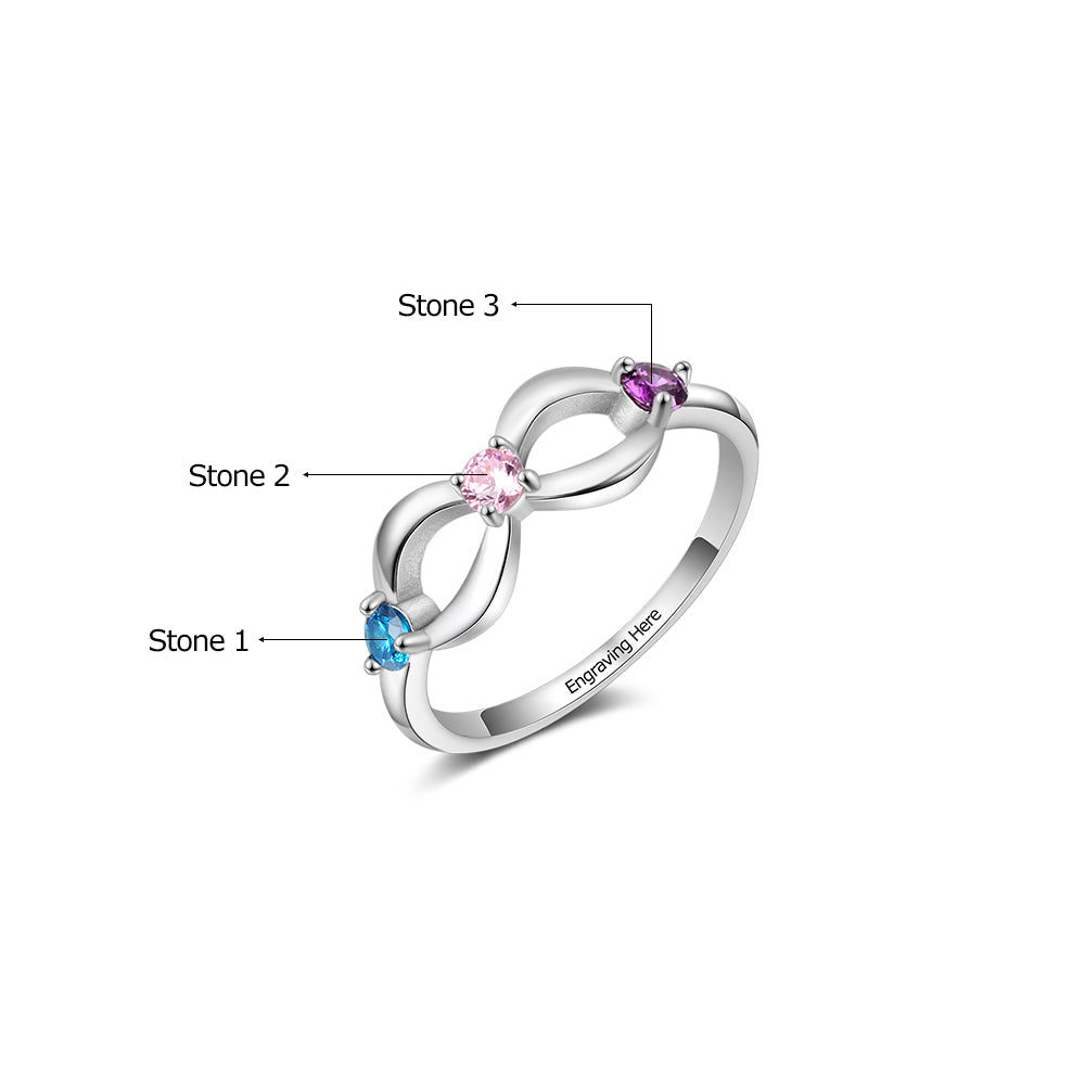 925 Sterling Silver Infinity Ring with Birthstones
