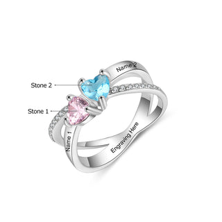 Engraving Names Heart Shape Stone Ring