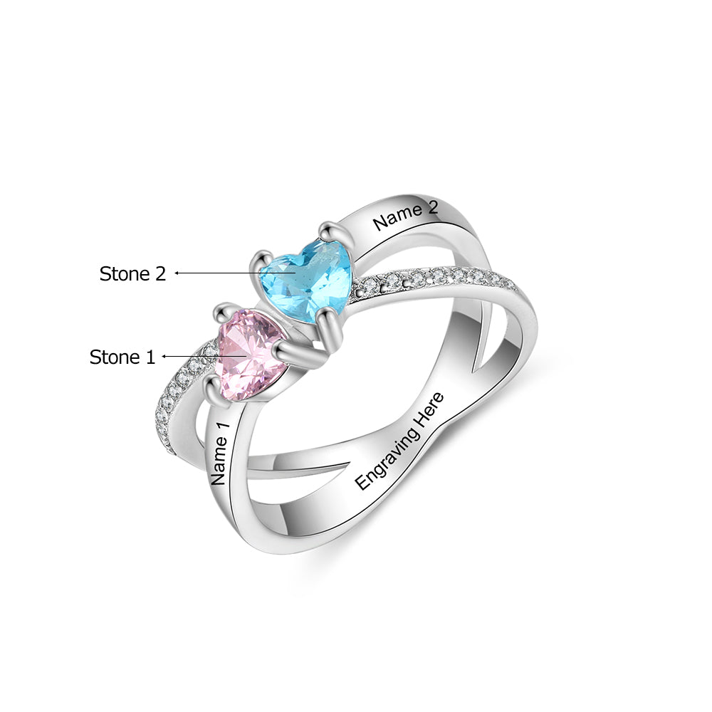 Engraving Names Heart Shape Stone Ring