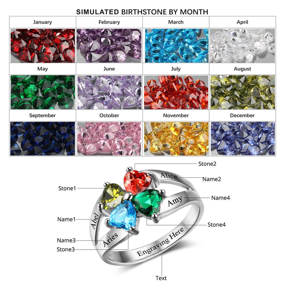 925 Sterling Silver Birthstone Ring with Name