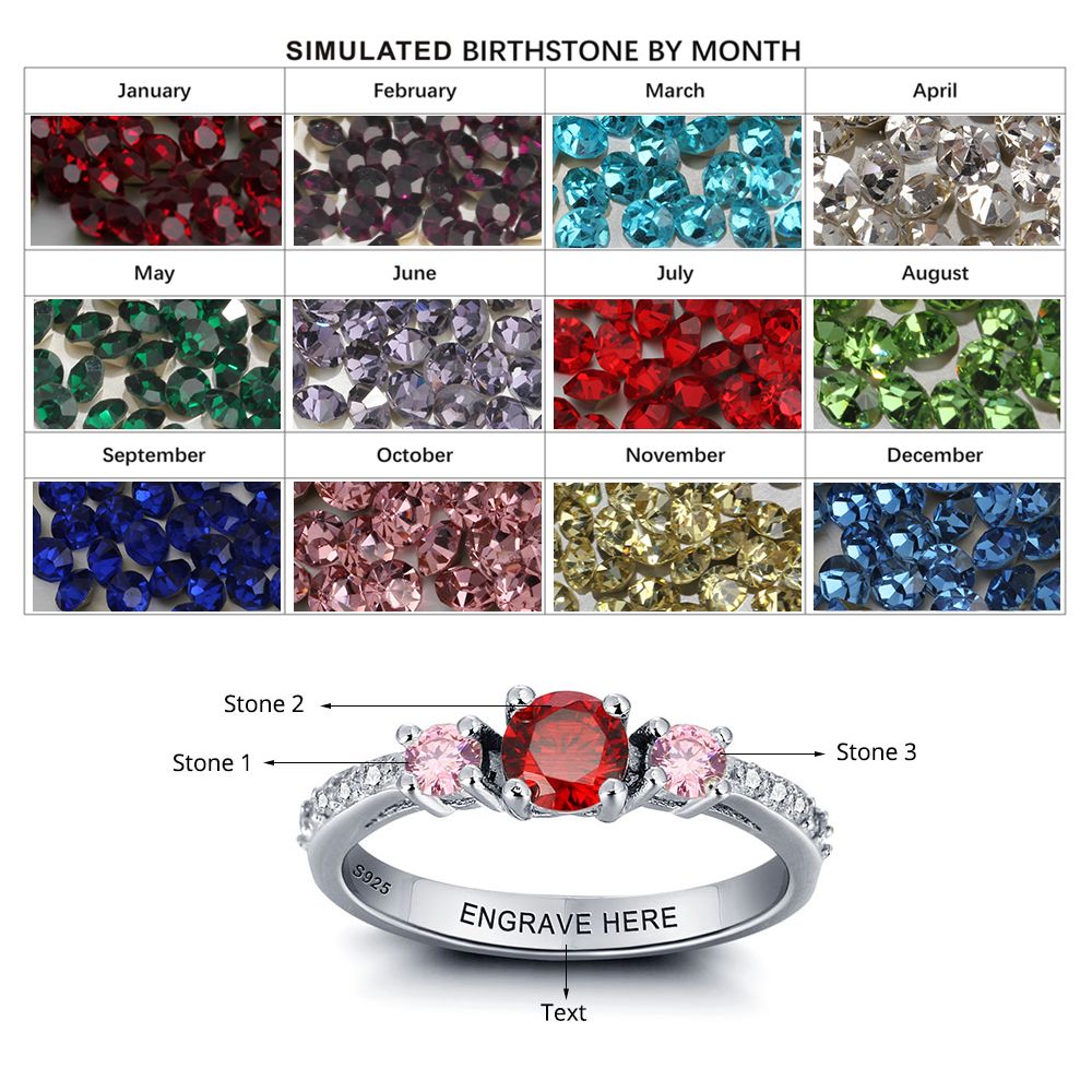 Personalized Birthstone 925 Sterling Silver Ring