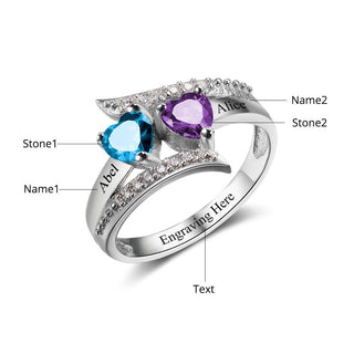 925 Sterling Silver Heart Birthstone Ring