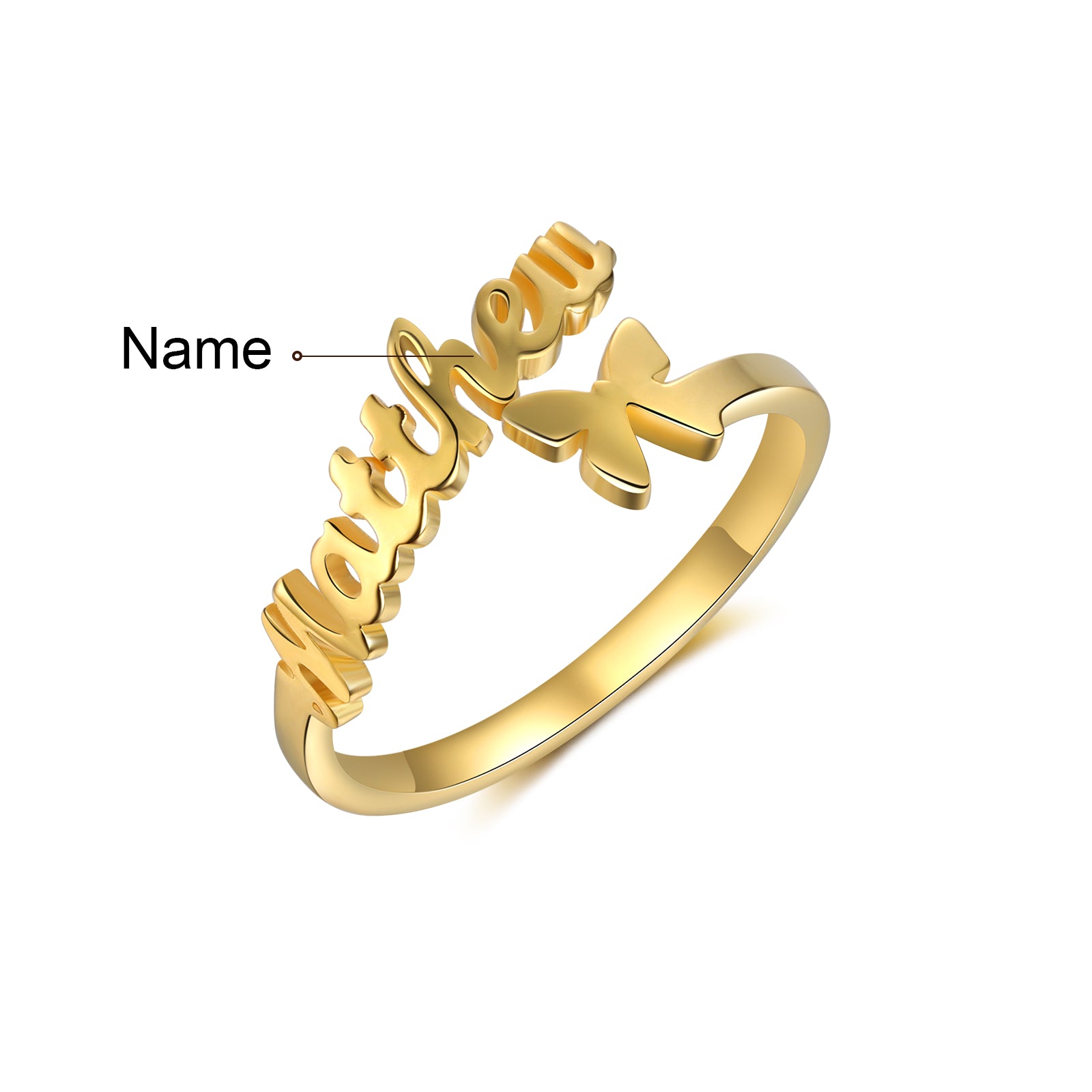 Personalized Rhodium plated Butterfly Name Ring