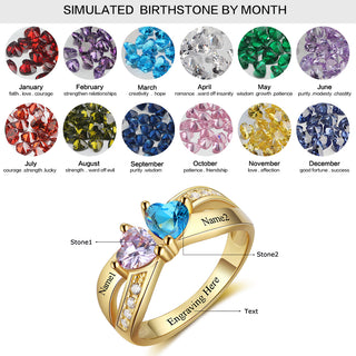 Custom Birthstone 925 Sterling Silver Heart Ring