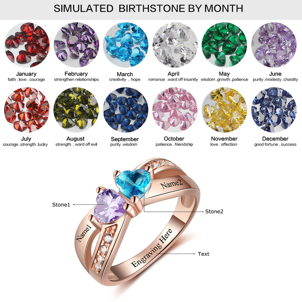 Custom Birthstone 925 Sterling Silver Heart Ring