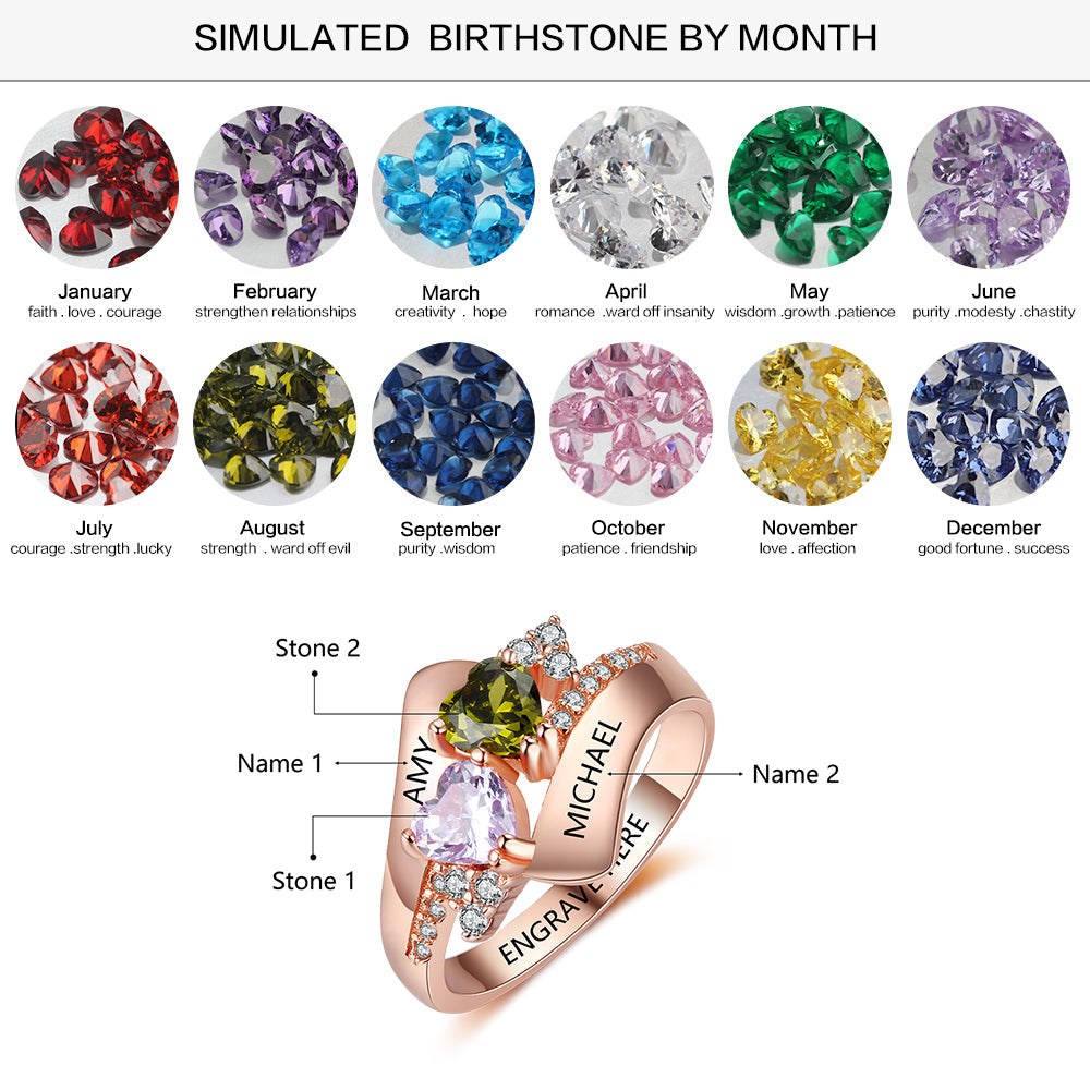 S925 Heart Birthstone Rings