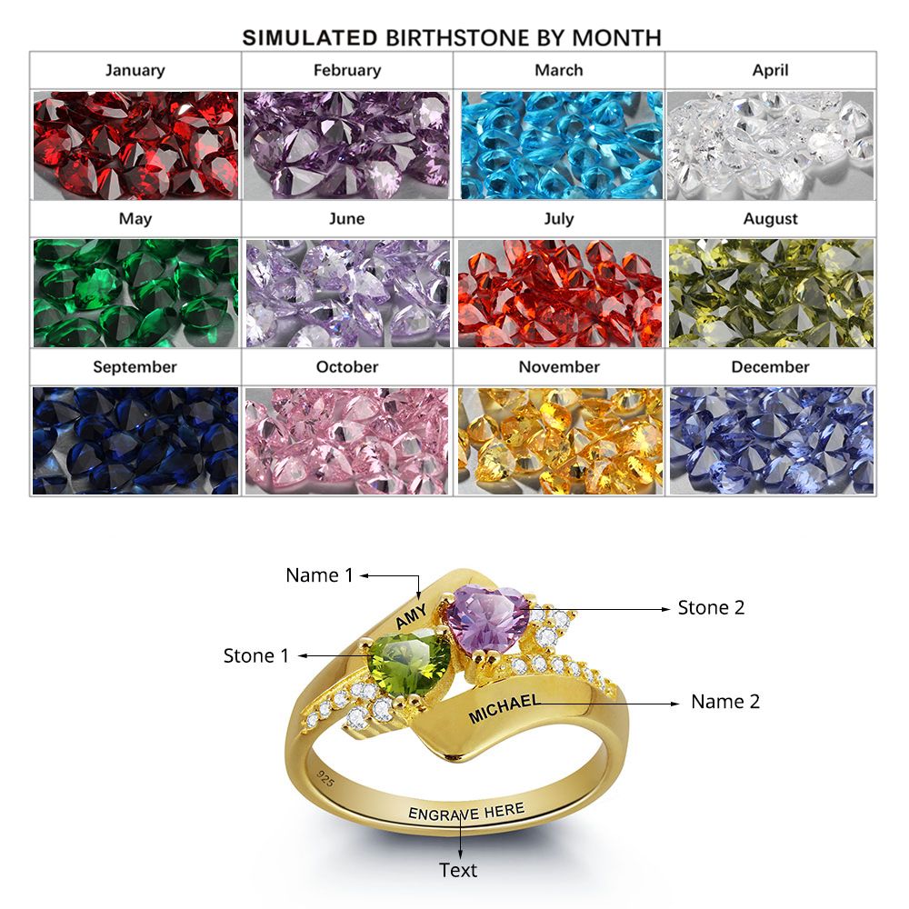 S925 Heart Birthstone Rings