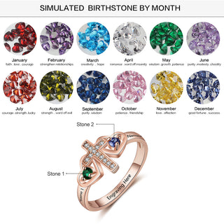 925 Sterling Silver Birthstones Cross Rings