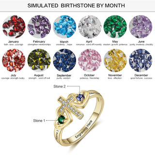 925 Sterling Silver Birthstones Cross Rings