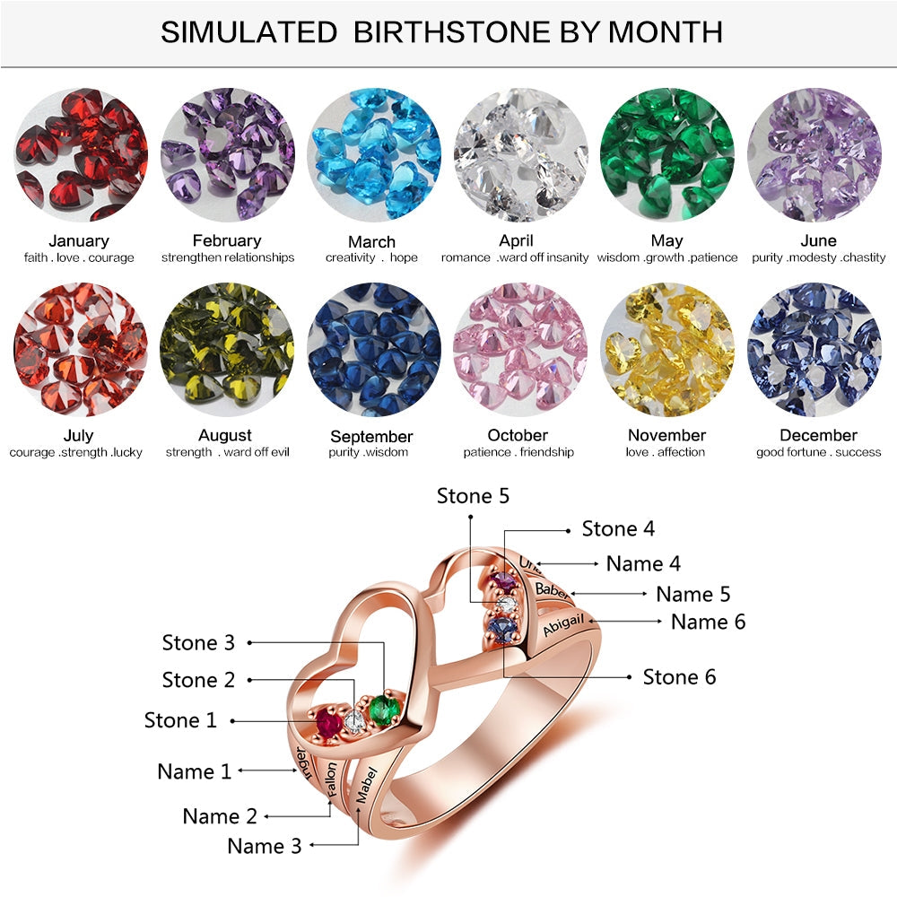 925 Sterling Silver Heart Shape Rings with Birthstones