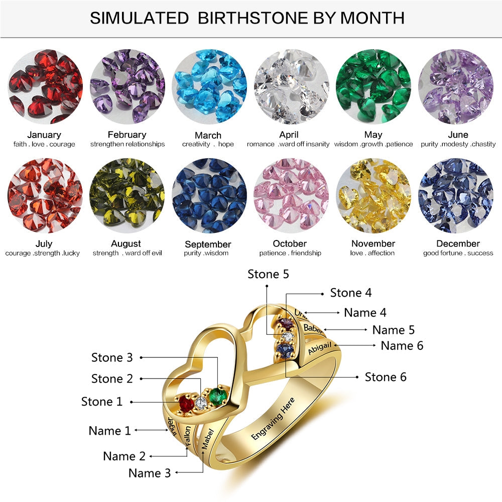 925 Sterling Silver Heart Shape Rings with Birthstones