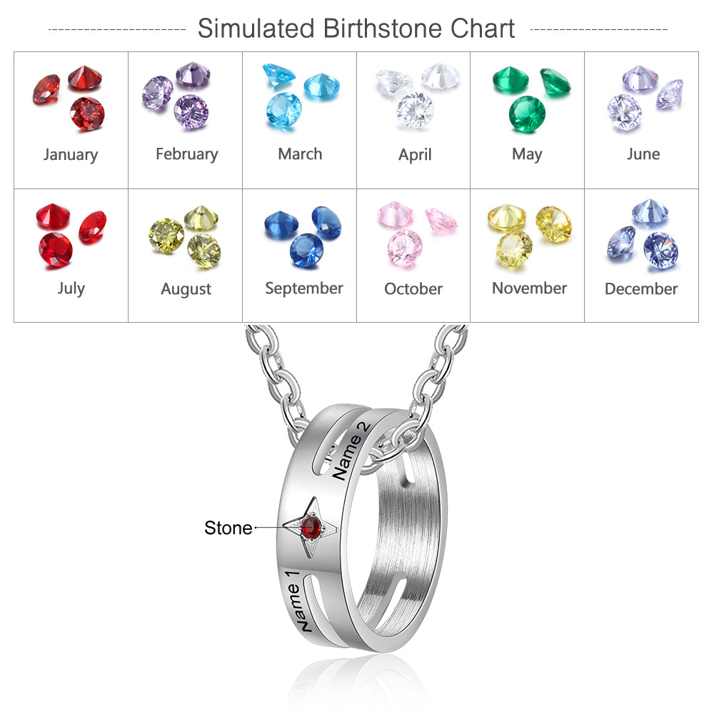 Stainless Steel Birthstone Ring Couple Necklace