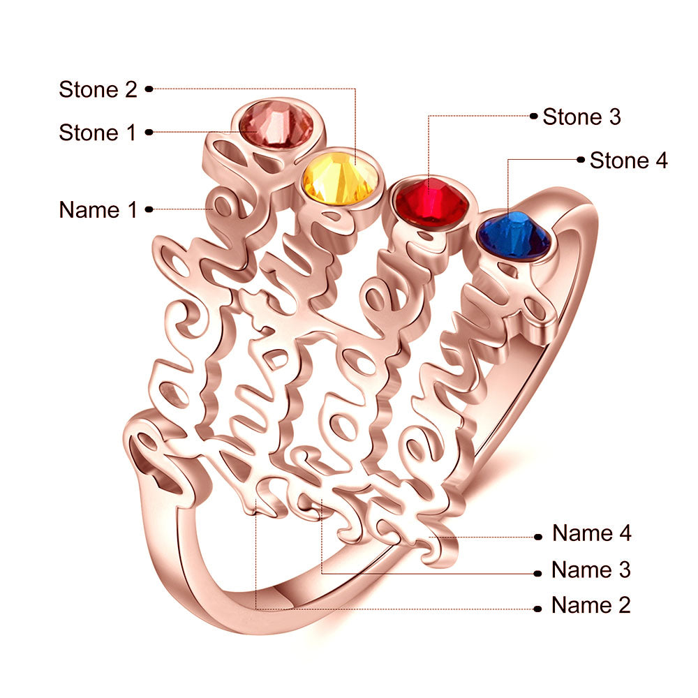 Custom Four Names Ring