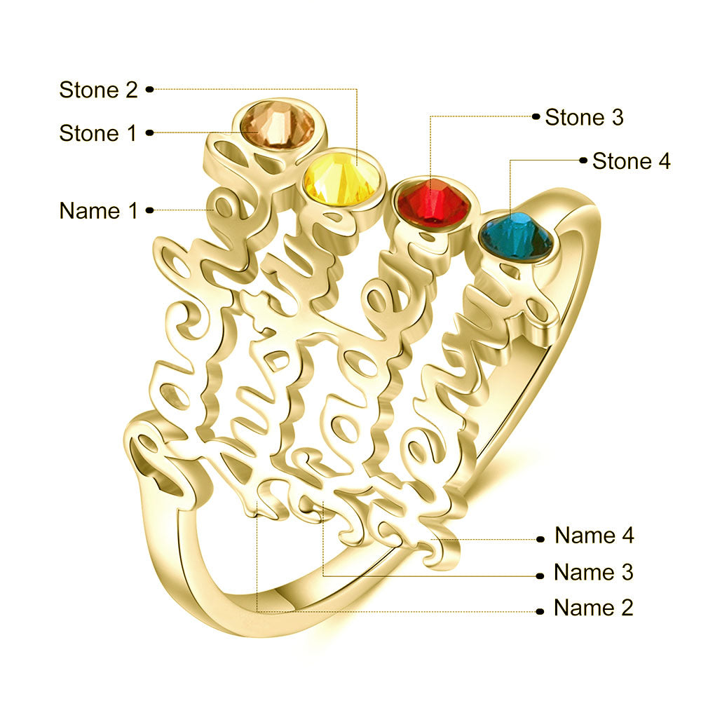 Custom Four Names Ring