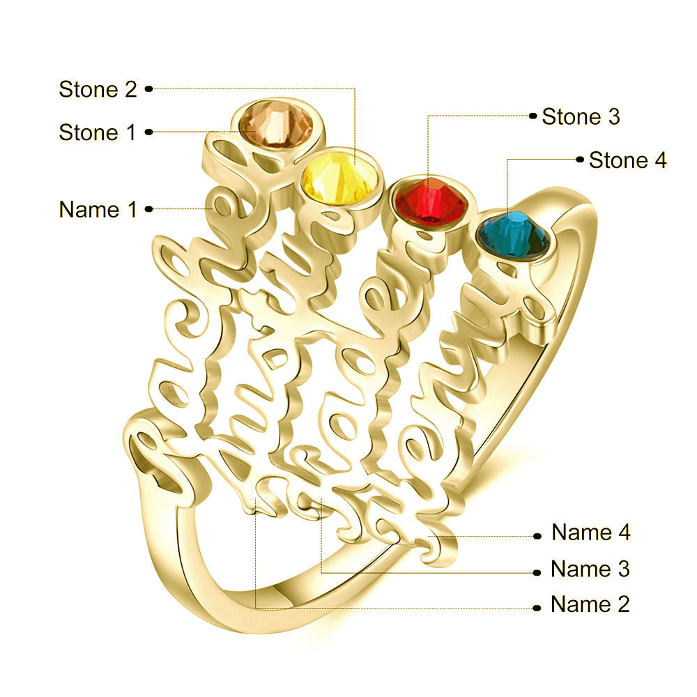 Custom Four Names Ring