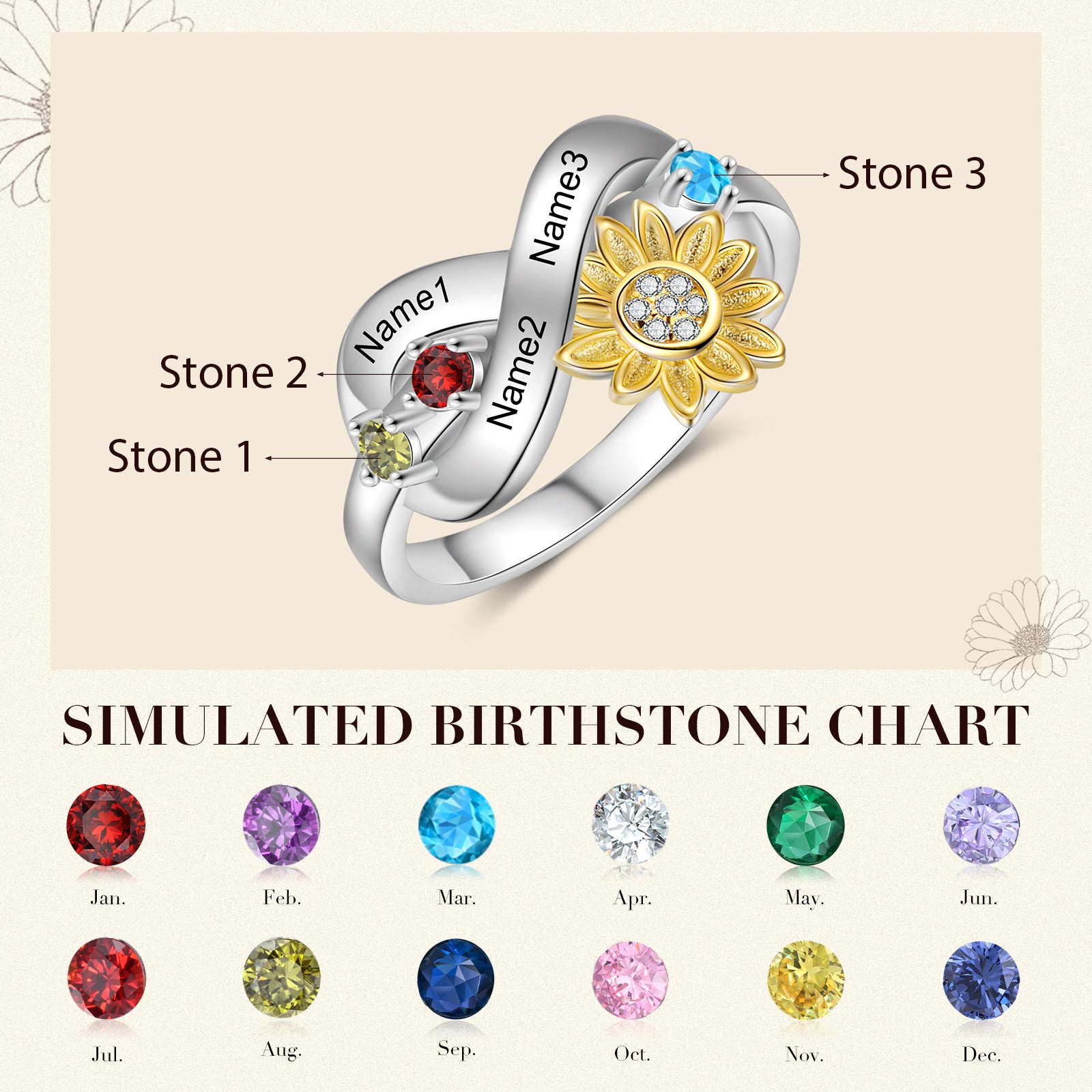 Rhodium Plated Sunflower Ring