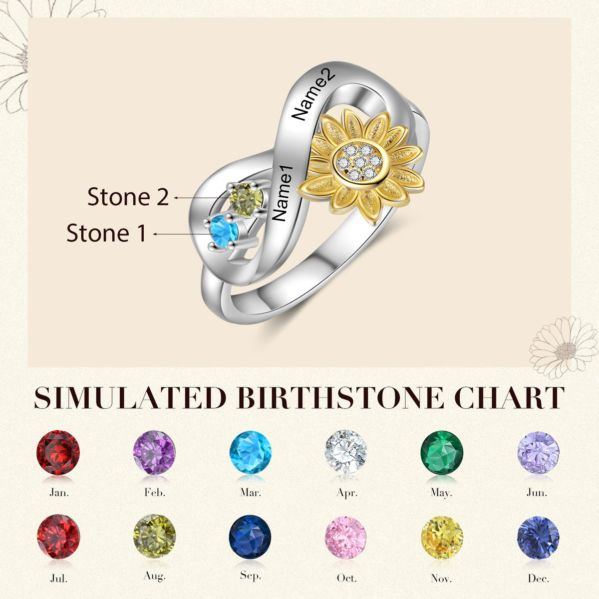 Rhodium Plated Sunflower Ring