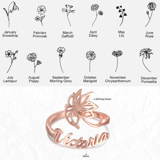 Adjustable  Birthflower Name Ring