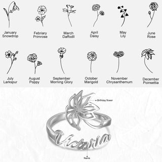 Adjustable  Birthflower Name Ring