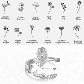 Adjustable  Birthflower Name Ring