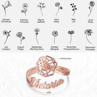 Adjustable  Birthflower Name Ring