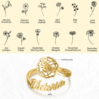 Adjustable  Birthflower Name Ring