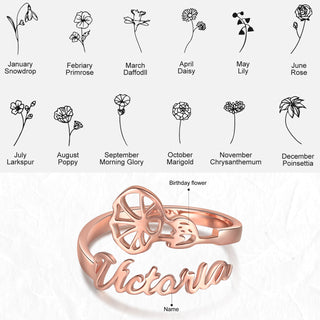 Adjustable  Birthflower Name Ring