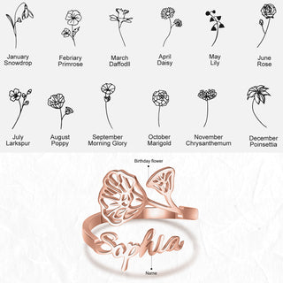 Adjustable  Birthflower Name Ring