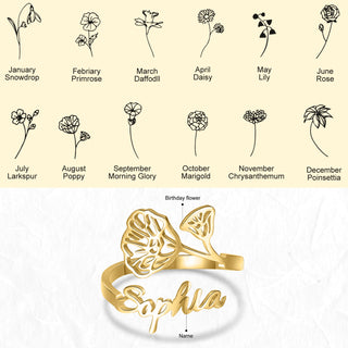 Adjustable  Birthflower Name Ring