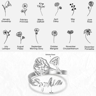 Adjustable  Birthflower Name Ring