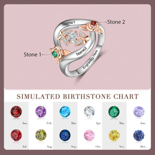 S925 Silver Birthstone Rose Flower Ring