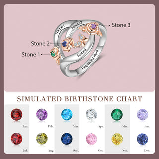 S925 Silver Birthstone Rose Flower Ring
