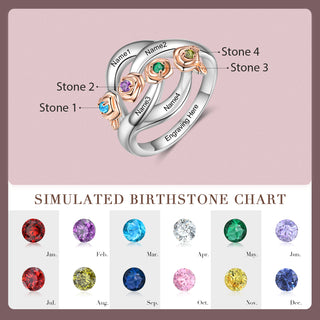 S925 Silver Birthstone Rose Flower Ring