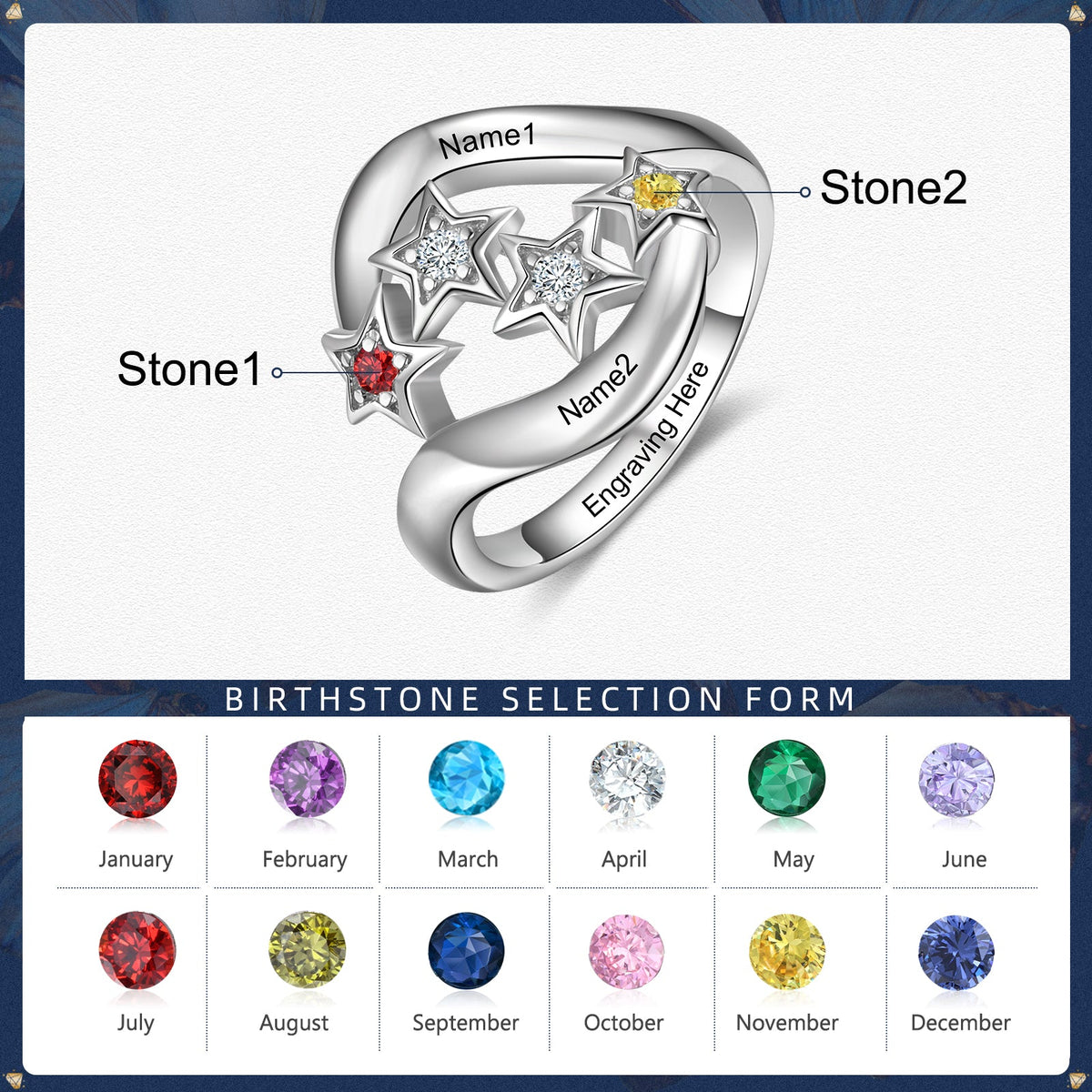 S925 Silver Birthstone Star Ring