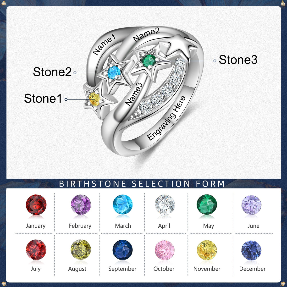 S925 Silver Birthstone Star Ring