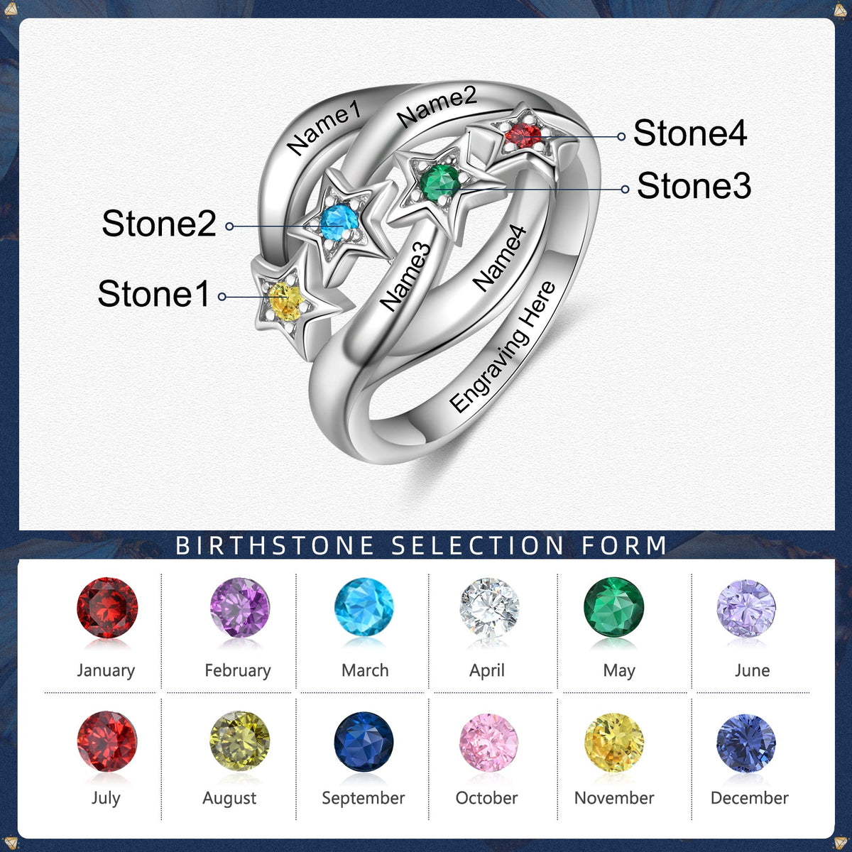 S925 Silver Birthstone Star Ring