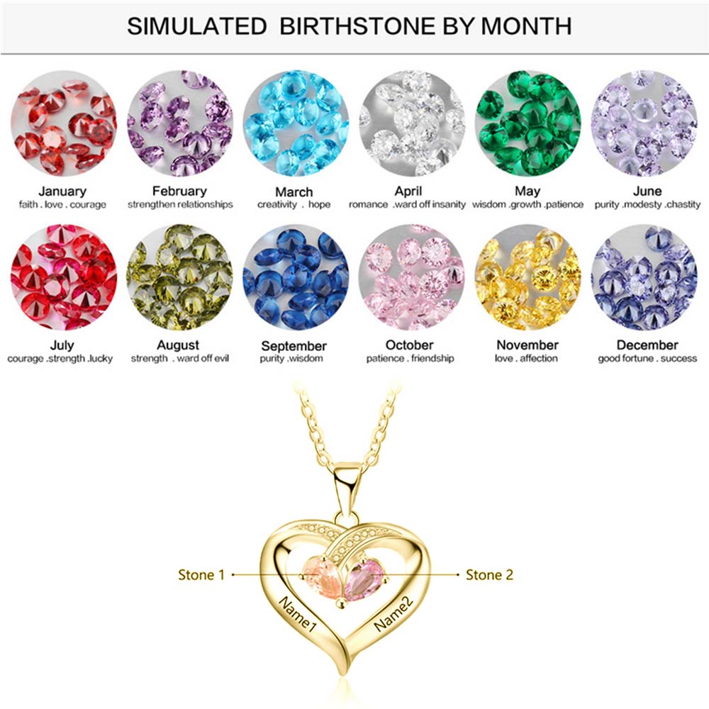 925 Sterling Silver Two Birthstone Necklace