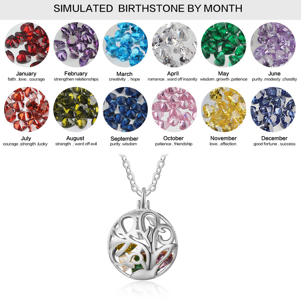 925 Sterling Silver Birthstones Hollow Cage Pendant Necklace