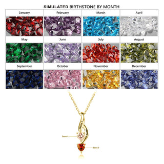 925 Silver Personalized Names Two Heart Shape Birthstones Necklace