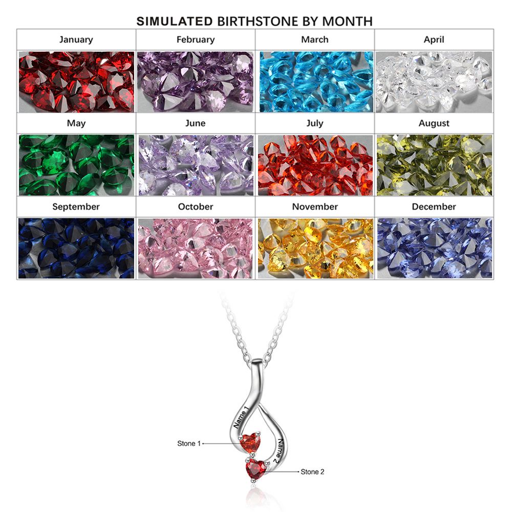S925 Customized Heart Shape Birthstone Pendant Necklace