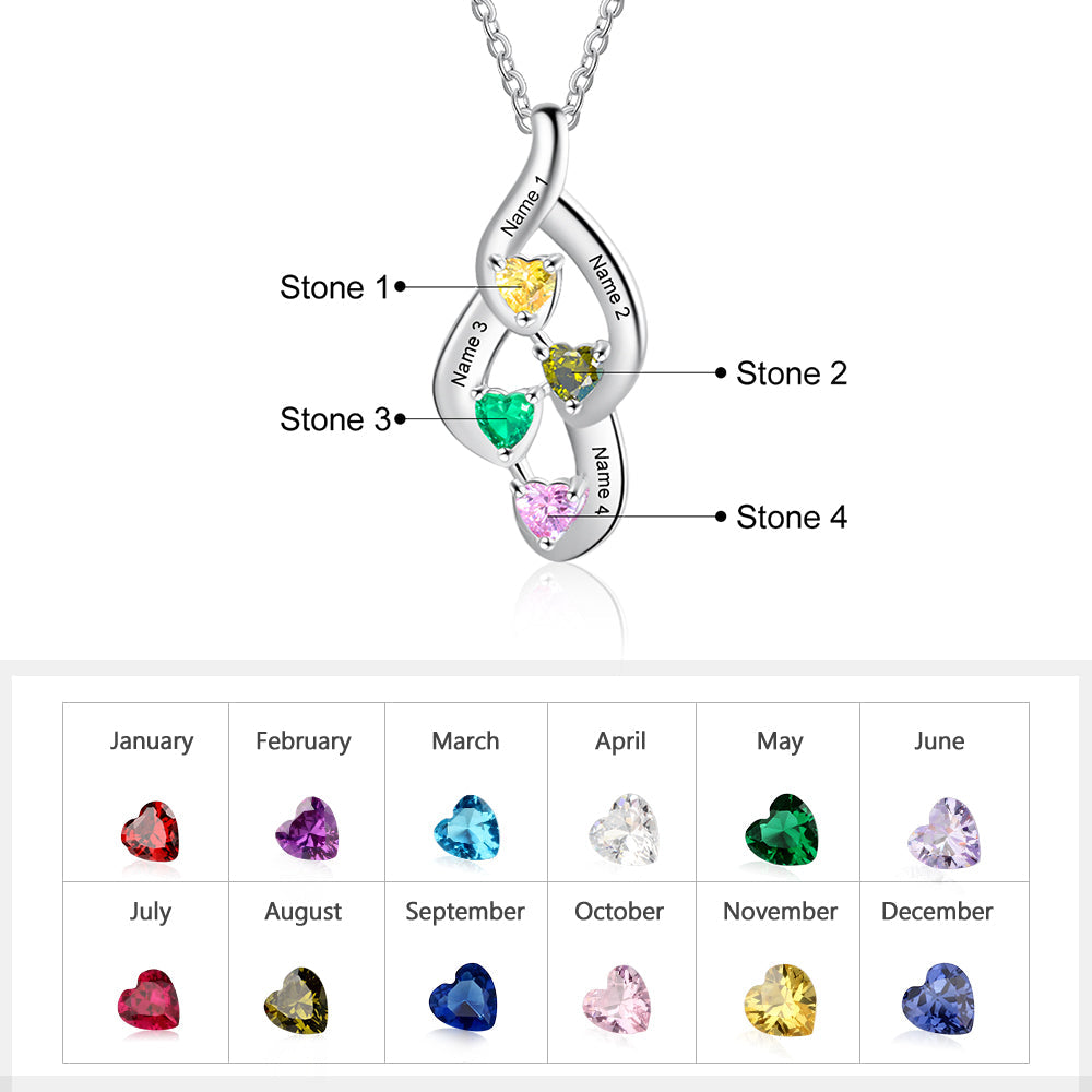 S925 Customized Heart Shape Birthstone Pendant Necklace