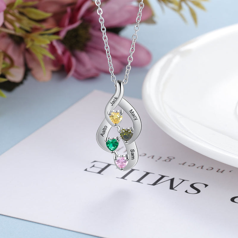 S925 Customized Heart Shape Birthstone Pendant Necklace