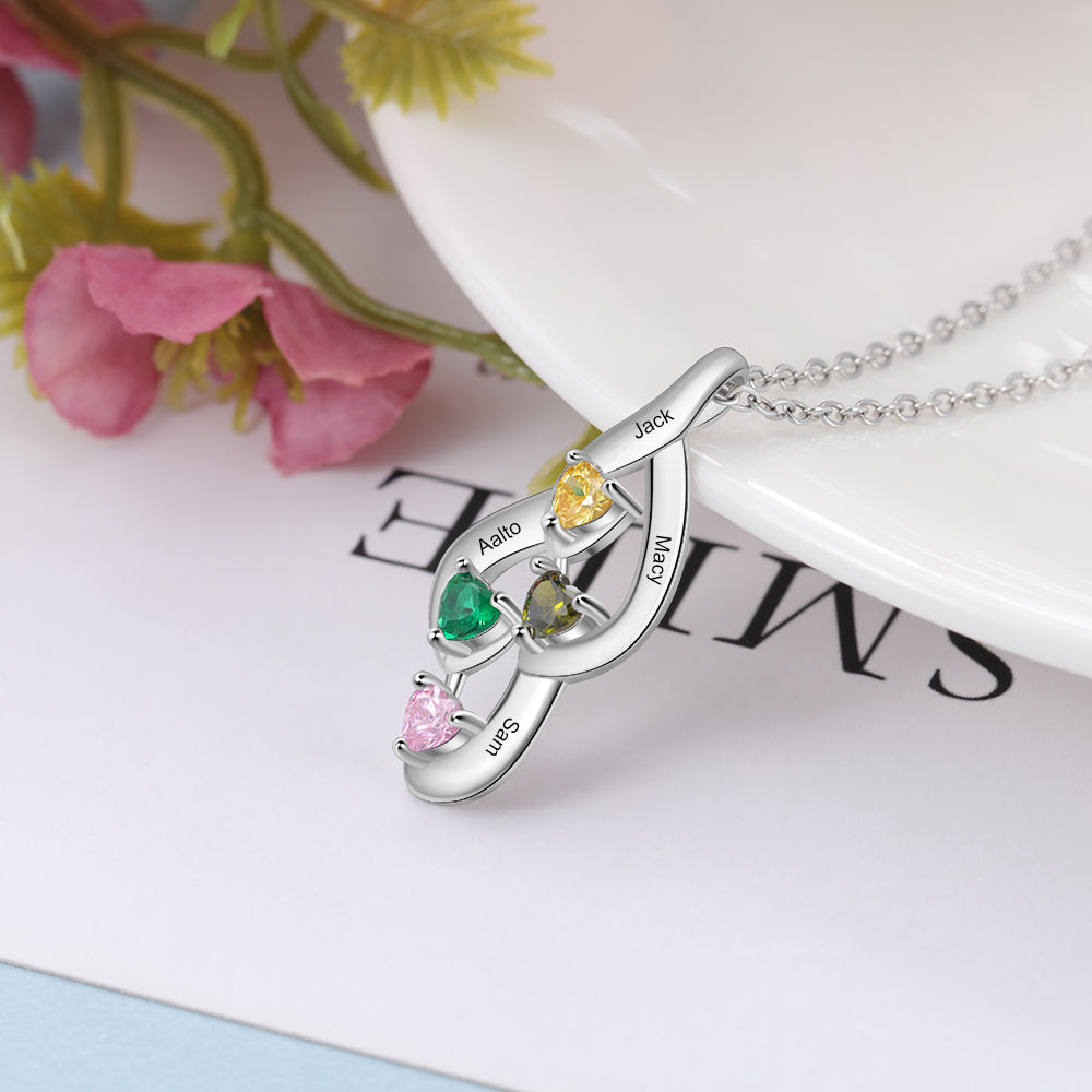 S925 Customized Heart Shape Birthstone Pendant Necklace
