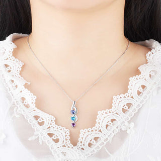 Engraving Names 925 Sterling Silver Three Heart Shape Colorful Birthstones Necklace