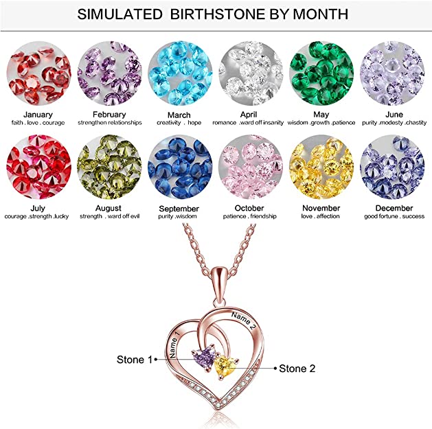 925 Sterling Silver Two Birthstone Necklace