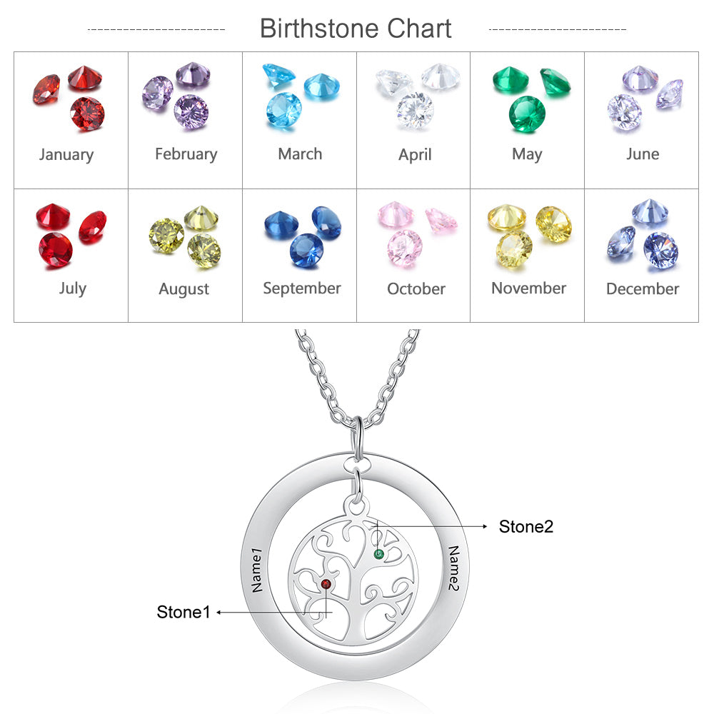 Custom Name And Birthstone Number Tree Of Life Necklace
