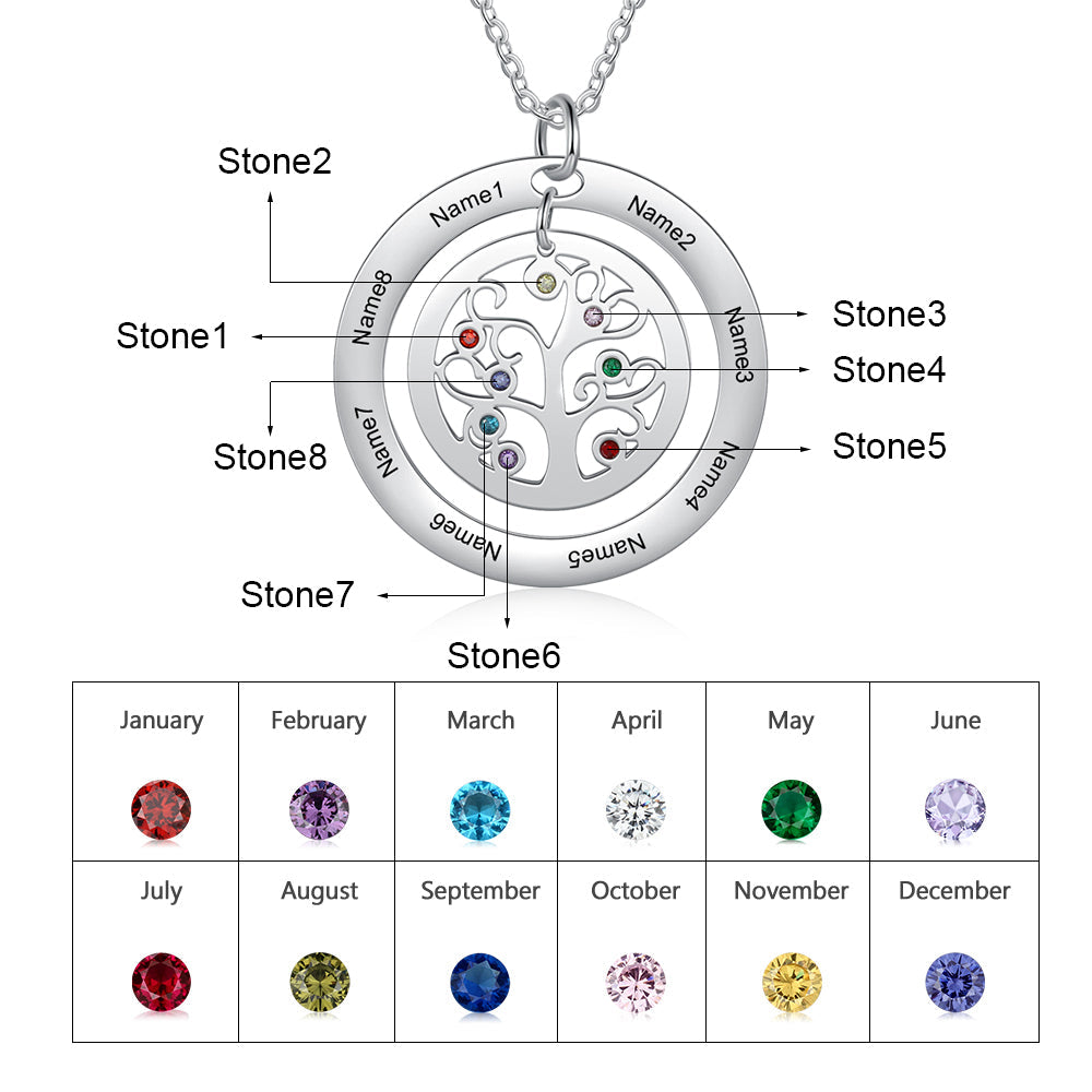 Custom Name And Birthstone Number Tree Of Life Necklace