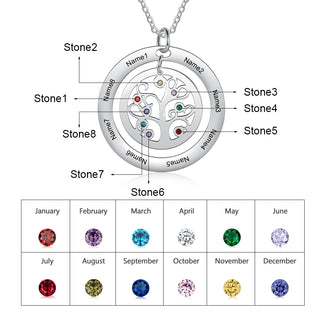 Custom Name And Birthstone Number Tree Of Life Necklace